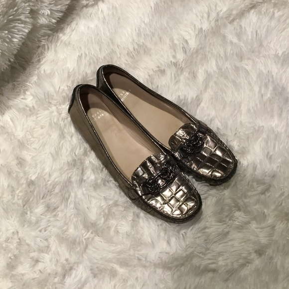 Stuart Weitzman Shoes - Stuart Weitzman Faux Croc Metallic Gold Loafer